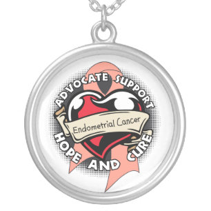 Endometrial Cancer Awareness Heart Ribbon Silver Plated Necklace