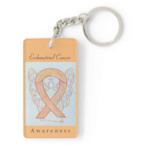 Endometrial Cancer Awareness Peach Ribbon Keychain