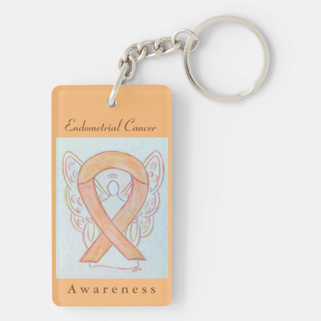 Endometrial Cancer Awareness Peach Ribbon Keychain (Back)