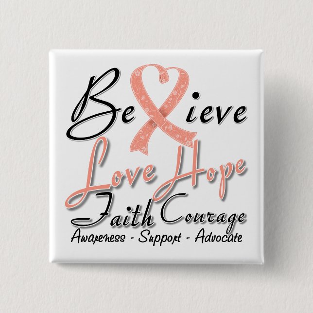 Endometrial Cancer Believe Heart Collage Button (Front)