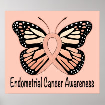 Endometrial Cancer Butterfly Awareness Ribbon Poster