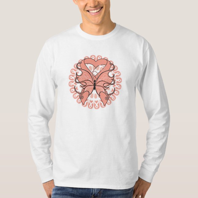 Endometrial Cancer Butterfly Circle of Ribbons T-Shirt (Front)