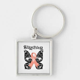 Endometrial Cancer Butterfly Survivor Keychain