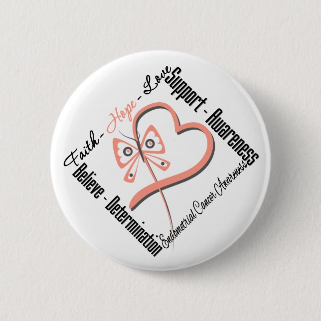 Endometrial Cancer Faith Hope Love Butterfly Pinback Button (Front)