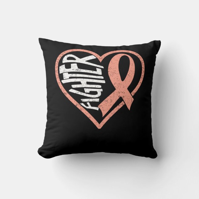 Endometrial Cancer Fighter Peach Uterine Cancer Aw Throw Pillow (Front)