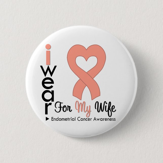 Endometrial Cancer Heart Ribbon WIFE Pinback Button (Front)