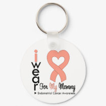 Endometrial Cancer Peach Heart Ribbon MOMMY Keychain