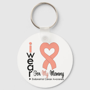 Endometrial Cancer Peach Heart Ribbon MOMMY Keychain
