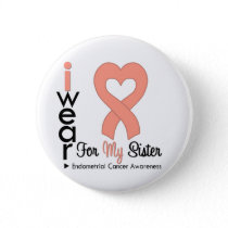 Endometrial Cancer Peach Heart Ribbon SISTER Button