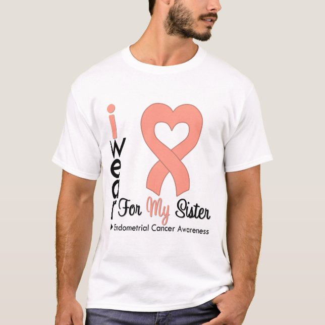 Endometrial Cancer Peach Heart Ribbon SISTER T-Shirt (Front)