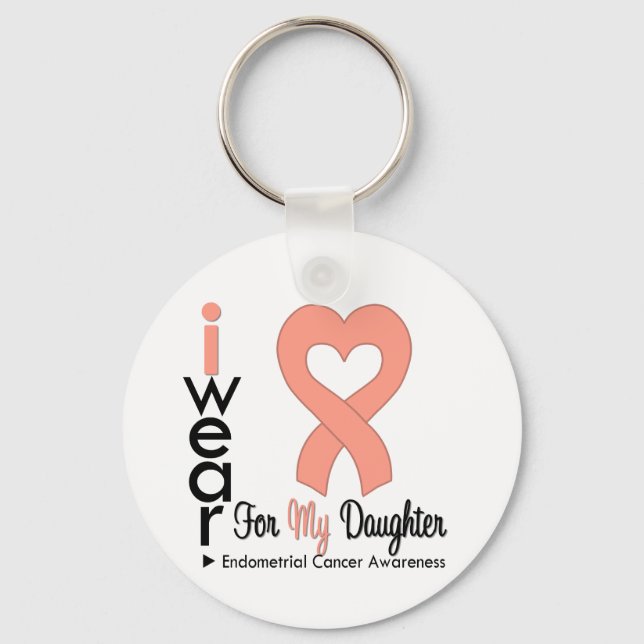 Endometrial Cancer Peach Ribbon DAUGHTER Keychain (Front)