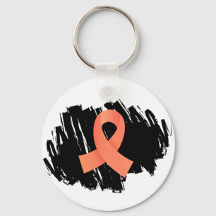 Endometrial Cancer Peach Ribbon With Scribble Keychain