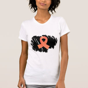 Endometrial Cancer Peach Ribbon With Scribble T-Shirt