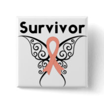 Endometrial Cancer Survivor Tribal Butterfly Pinback Button