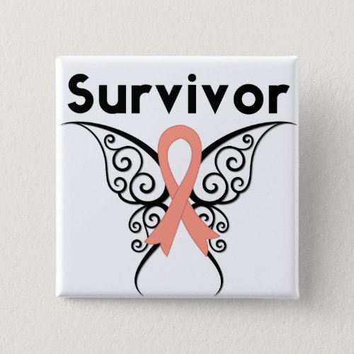 Endometrial Cancer Survivor Tribal Butterfly Pinback Button
