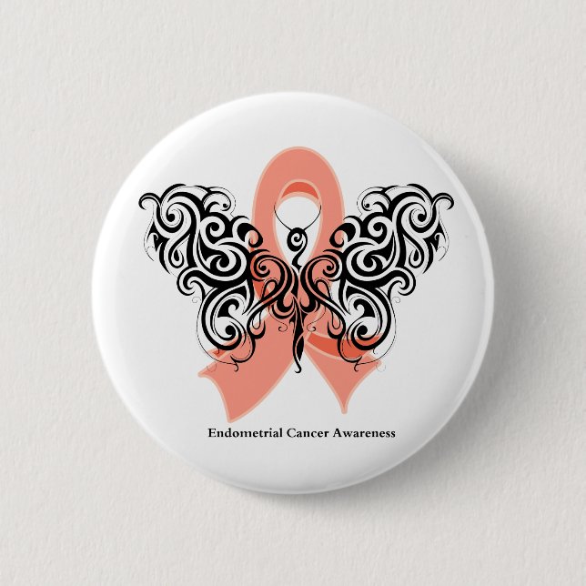 Endometrial Cancer Tribal Butterfly Ribbon Button (Front)