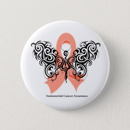 Endometrial Cancer Tribal Butterfly Ribbon Button