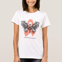 Endometrial Cancer Tribal Butterfly Ribbon T-Shirt