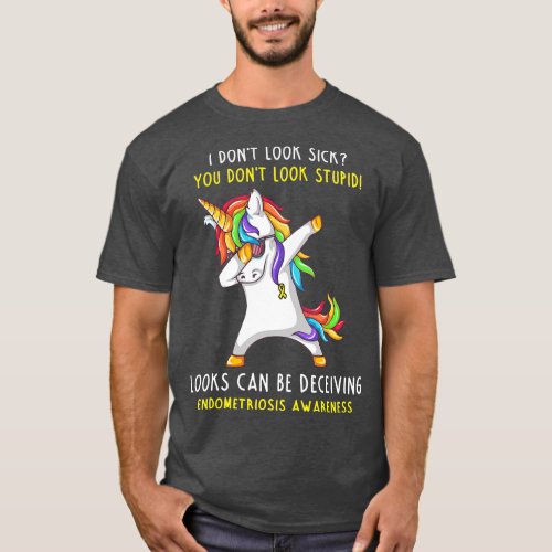 Endometriosis Awareness Dabbing Unicorn Ribbon T_Shirt