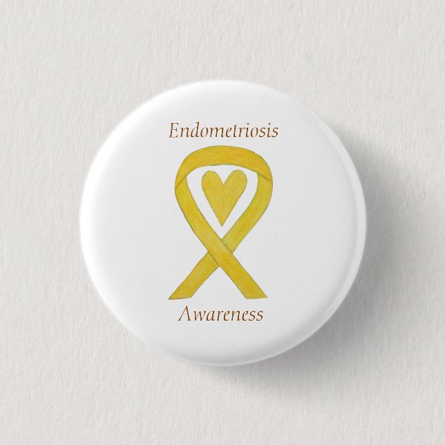 Endometriosis Awareness Heart Ribbon Custom Pin (Front)