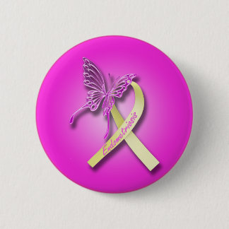 Endometriosis Ribbon with Butterfly Pinback Button