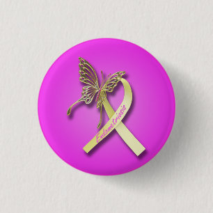 Endometriosis Ribbon with Gold Butterfly Pinback Button