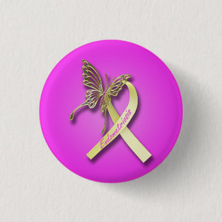 Endometriosis Ribbon with Gold Butterfly Pinback Button