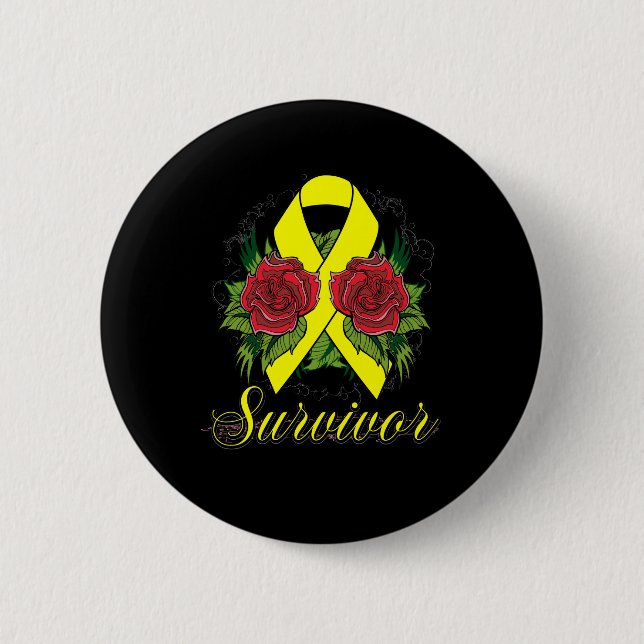 Endometriosis Survivor Rose Grunge Tattoo Button (Front)
