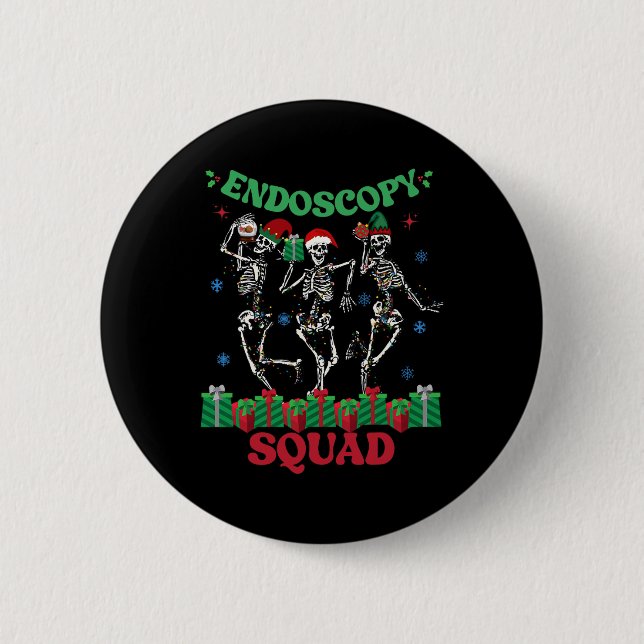 Endoscopy Nurse Squad Christmas Skeleton Dancing G Button (Front)