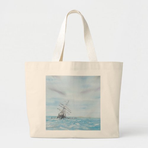 Endurance trapped by the Antarctic Ice Painted Large Tote Bag