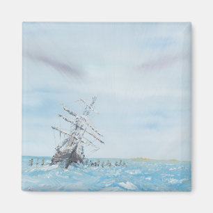 Endurance trapped by the Antarctic Ice. Painted Magnet