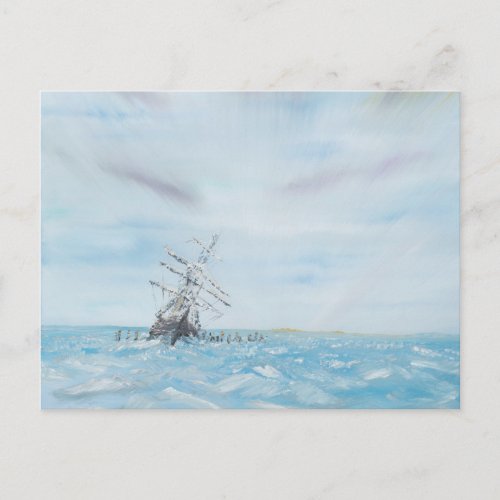 Endurance trapped by the Antarctic Ice Painted Postcard