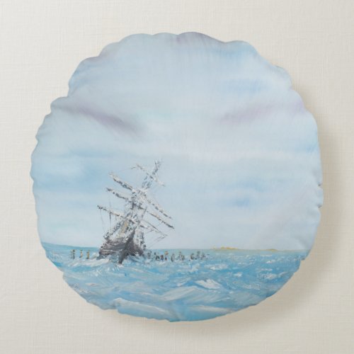 Endurance trapped by the Antarctic Ice Painted Round Pillow