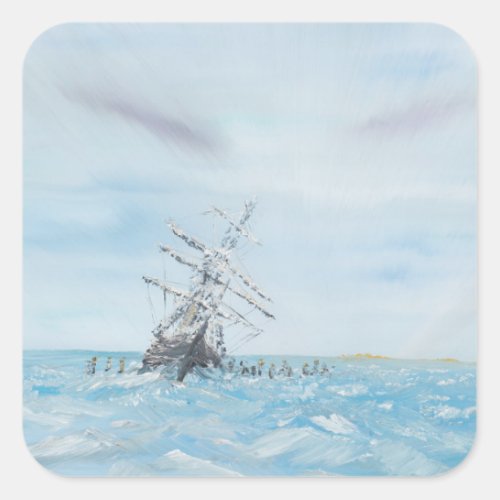 Endurance trapped by the Antarctic Ice Painted Square Sticker