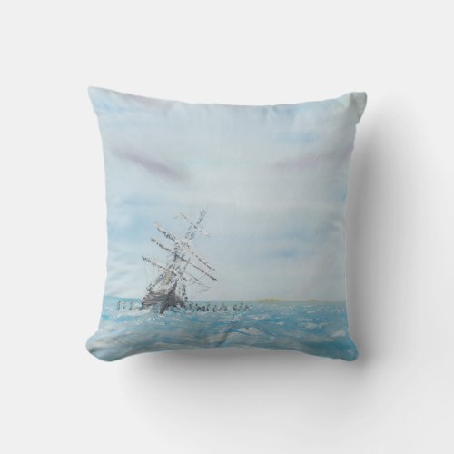 Endurance trapped by the Antarctic Ice Painted Throw Pillow