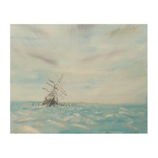Endurance trapped by the Antarctic Ice. Painted Wood Wall Decor
