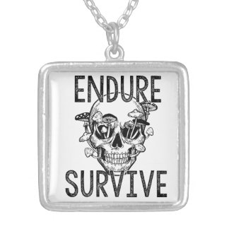 Endure and Survive Skull with Mushrooms | Dark Sur Silver Plated Necklace