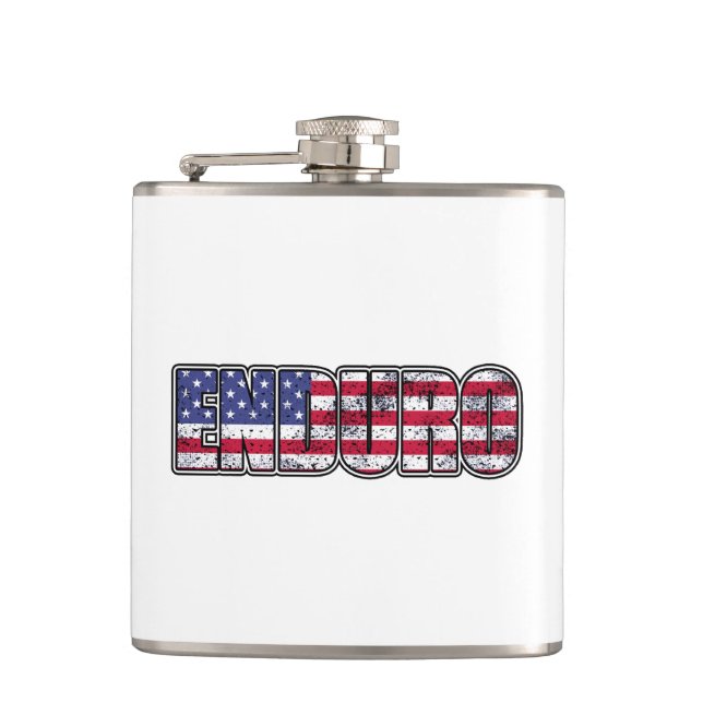 Enduro Mountain Biking American Flag Flask (Front)