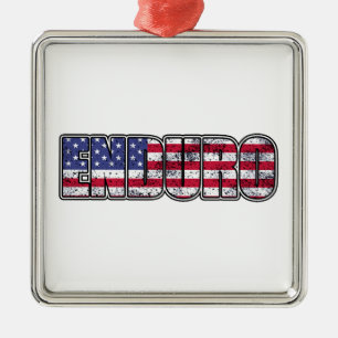 Enduro Mountain Biking American Flag Metal Ornament