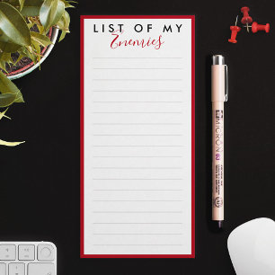 Enemies List Elegant Red Border Funny Joke Magnetic Notepad