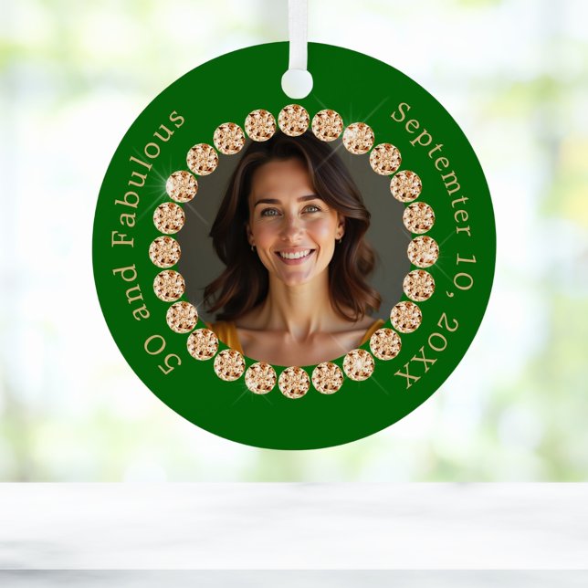 Enerald green gold photo diamond fabulous birthday metal ornament (Creator Uploaded)