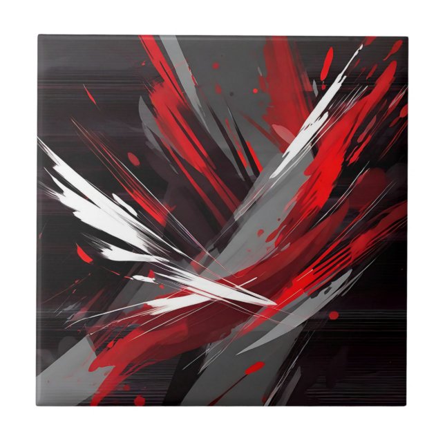 Energetic Abstract Red And Gray Bold Ceramic Tile (Front)