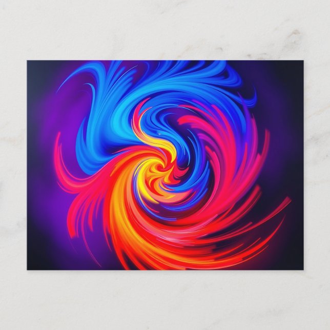 Energetic Abstract Swirl in Blue Red and Yellow Postcard (Front)