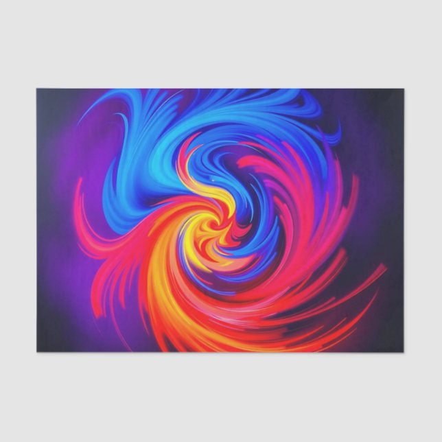 Energetic Abstract Swirl in Blue Red and Yellow Tissue Paper (Front)