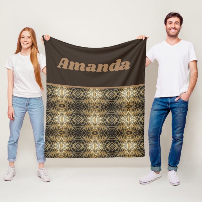 Energetic Animal Print Brown and Gold Pattern Fleece Blanket (In Situ)