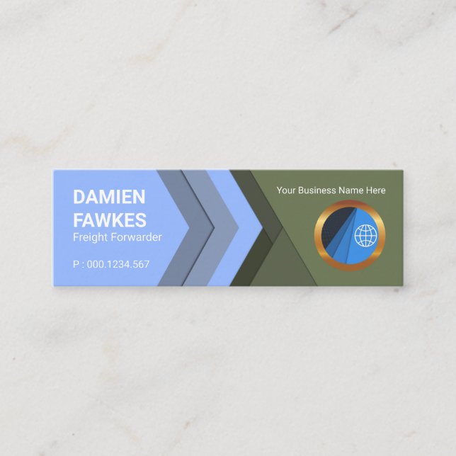 Energetic Blue Forward Arrows Freight Forwarding Mini Business Card (Front)