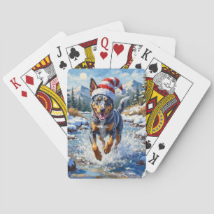 Energetic Blue Heeler Dog Winter Creek Christmas Poker Cards