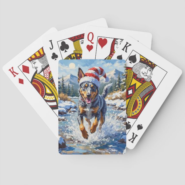 Energetic Blue Heeler Dog Winter Creek Christmas Poker Cards (Back)