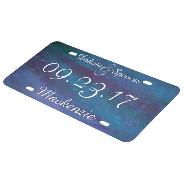 Energetic Blue Purple Teal Texas Storm Wedding License Plate (Side)