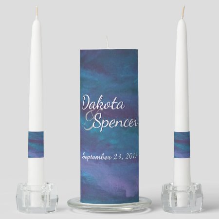 Energetic Blue Purple Teal Texas Storm Wedding Unity Candle Set